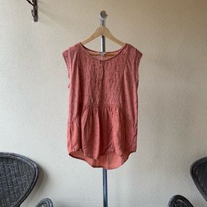 Lucky Brand Orange Top Embroidered Details Sz L